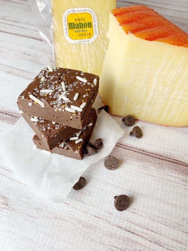 Picture of fudge and cheese on a tabletop