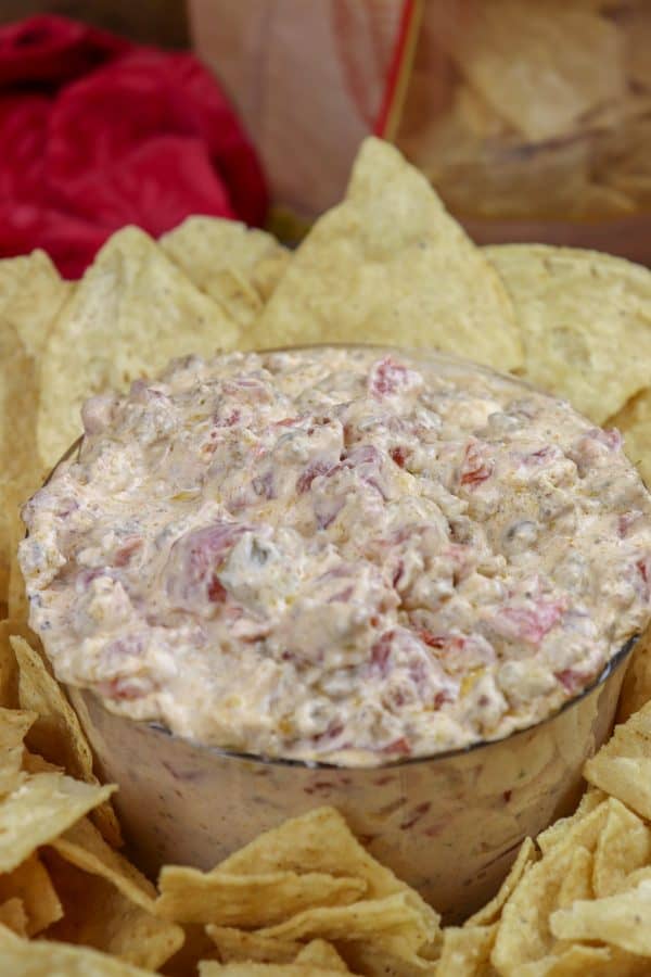 Picture of cheese dip in a bowl with chips