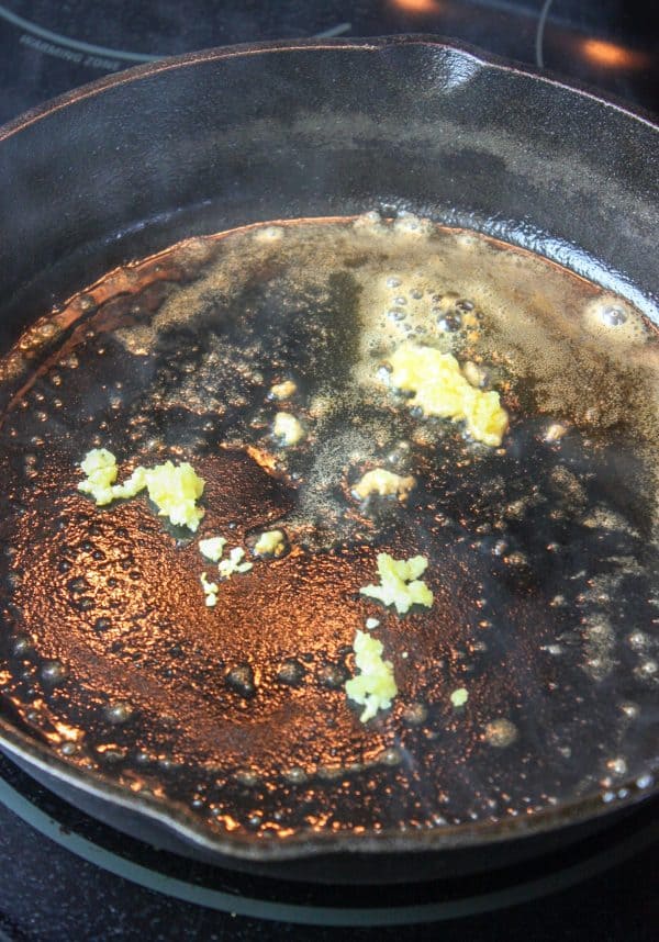 Picture of diced garlic in a skillet