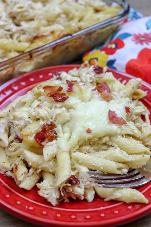 Picture of pasta on a red plate