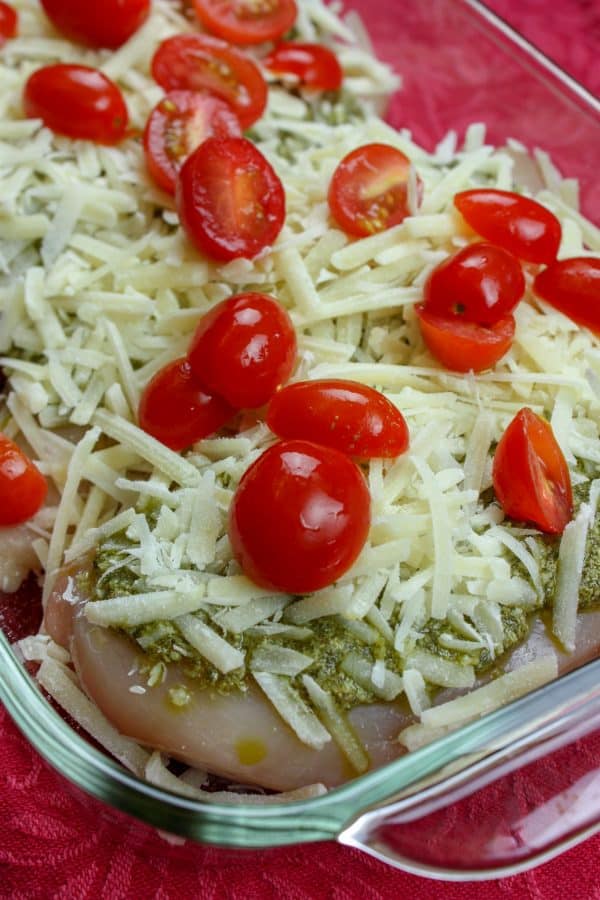 Picture of tomatoes on top of chicken and parmesan