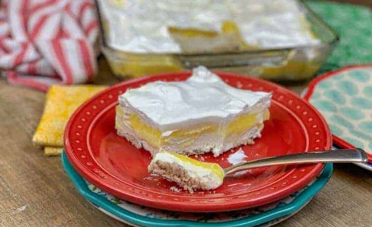 Picture of lemon lush on a red plate