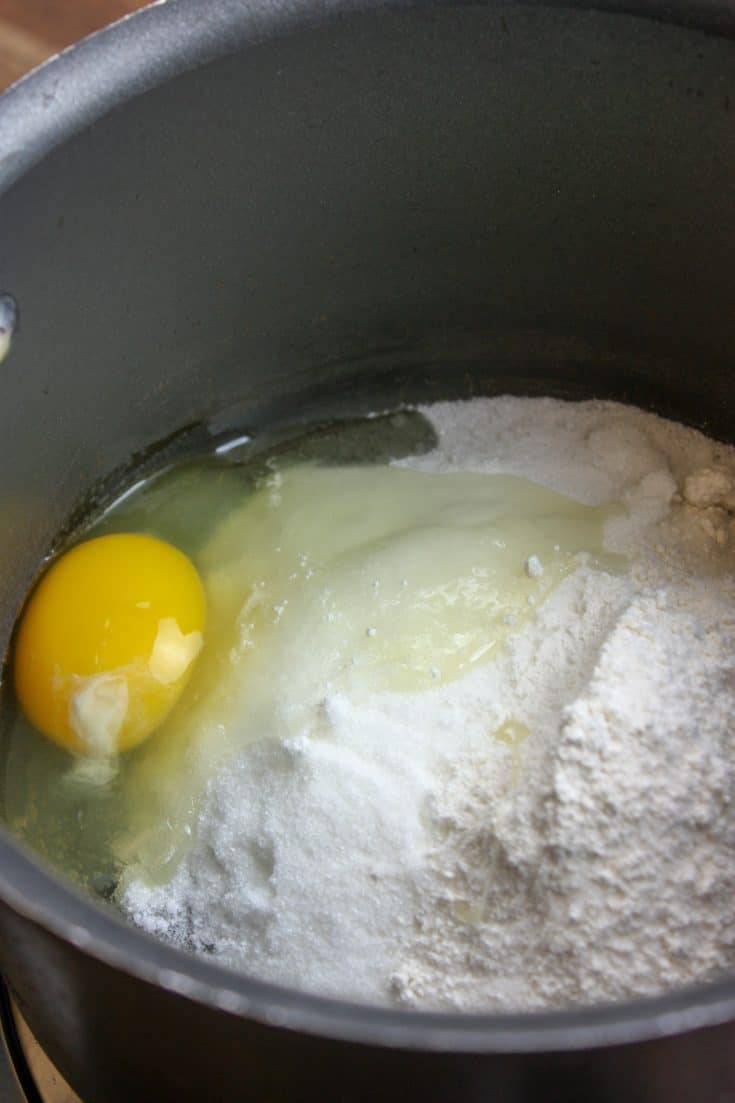 Picture of eggs and flour in a saucepan