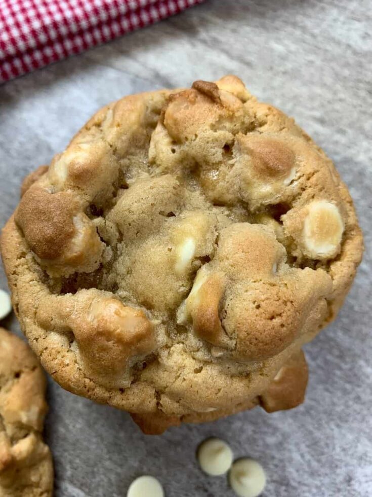 White chocolate macadamia nut cookies on a counter