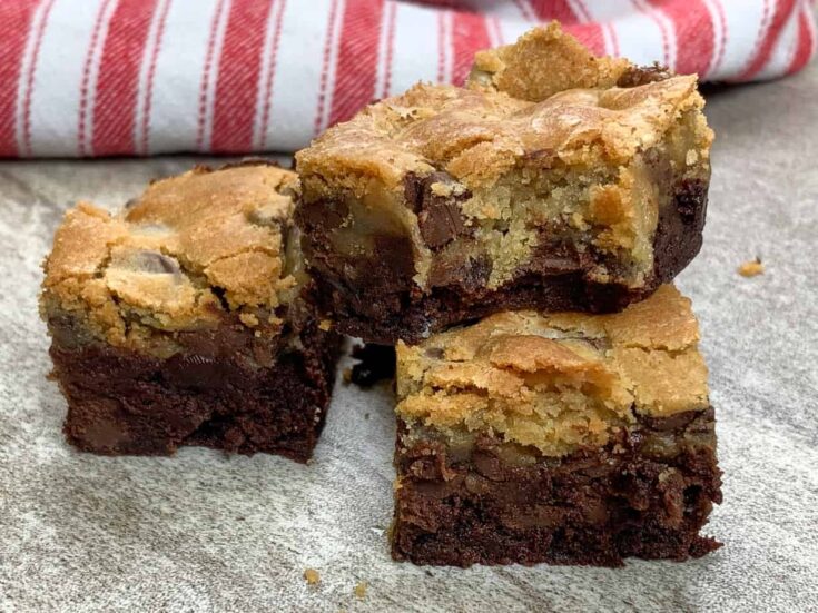 Brookies sitting on a counter with a red and white towel