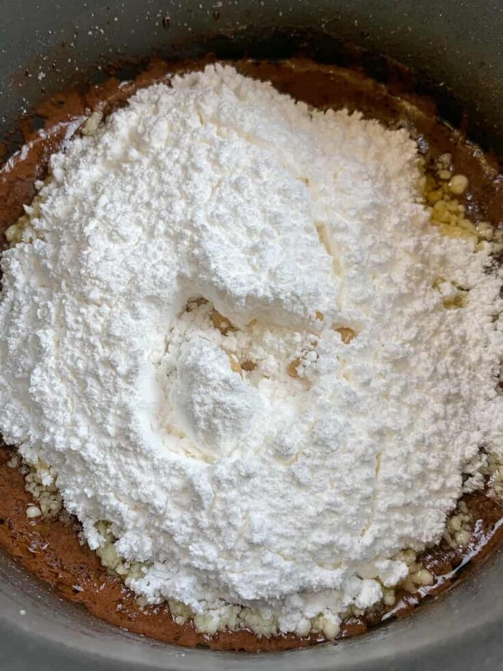 Powdered sugar in a saucepan