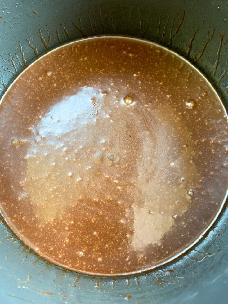 Chocolate frosting in a saucepan