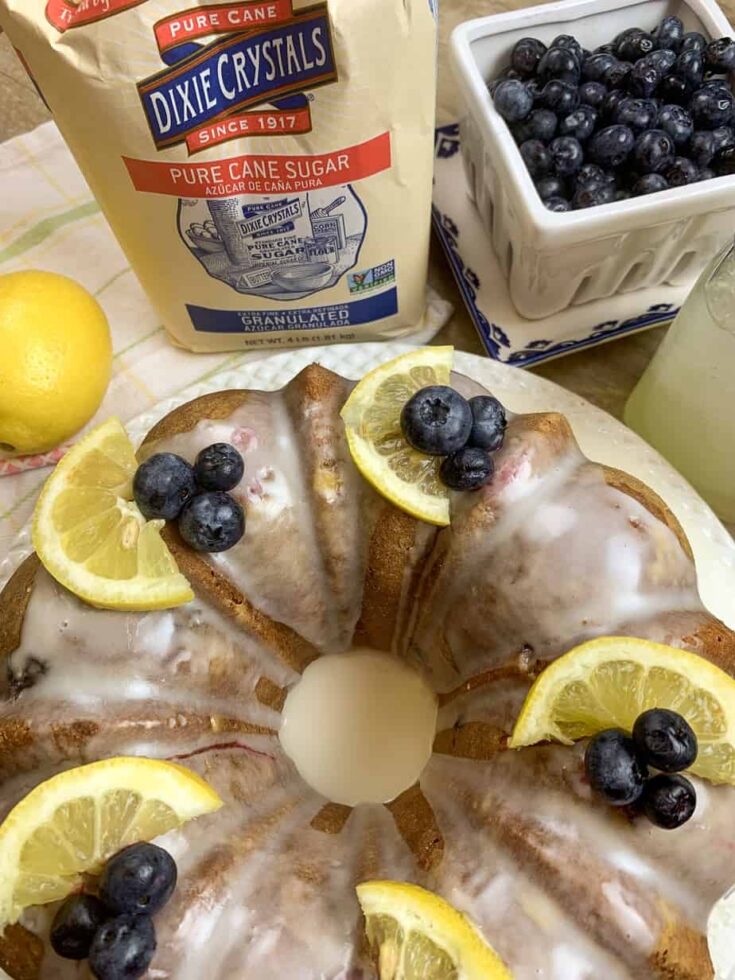 Lemon blueberry cake on a counter