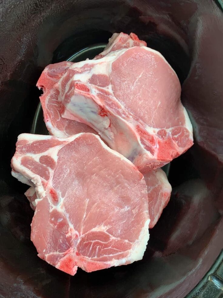 Pork chops in a slow cooker