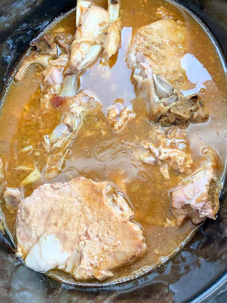 Pork chops in a slow cooker with gravy