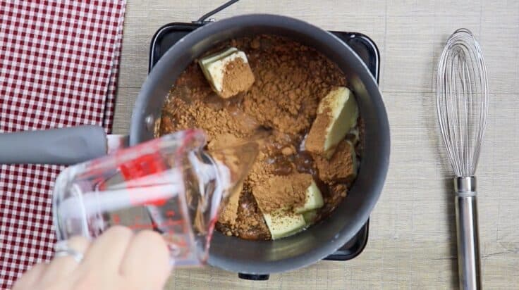 Butter, water, and cocoa in a saucepan