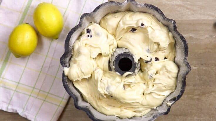 Lemon blueberry cake in a bundt pan