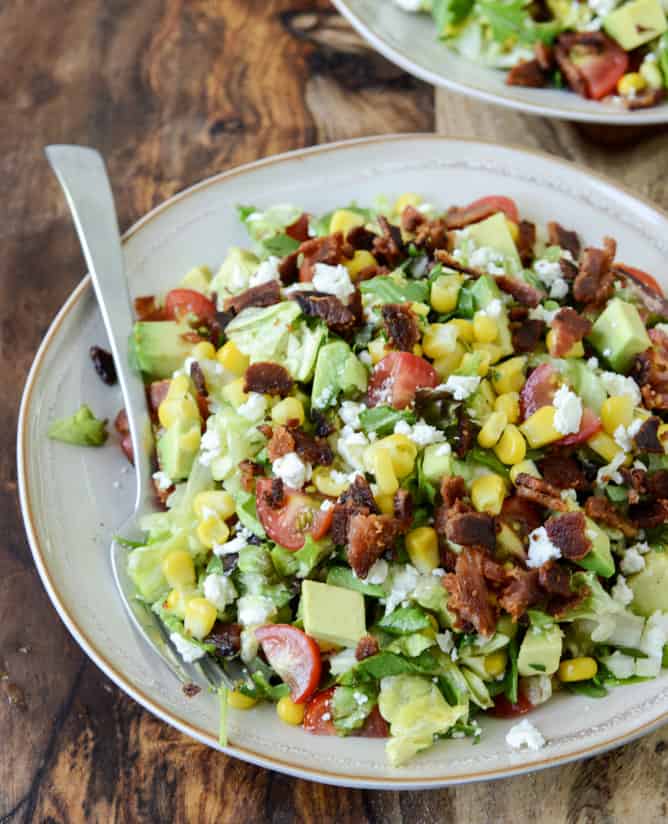 BLT Chopped Salad with Corn, Feta + Avocado - How Sweet Eats