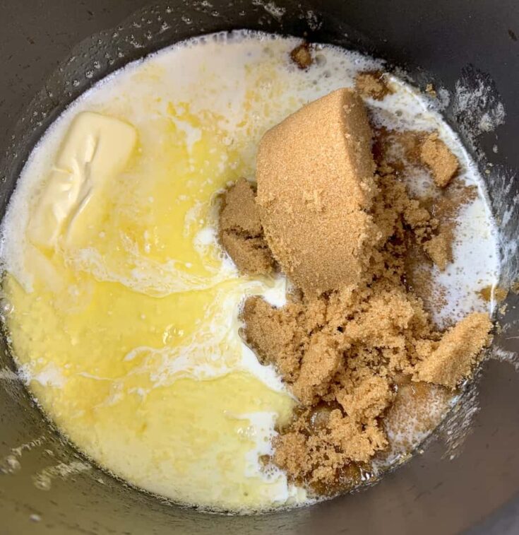 Brown sugar, butter, and heavy cream in a saucepan