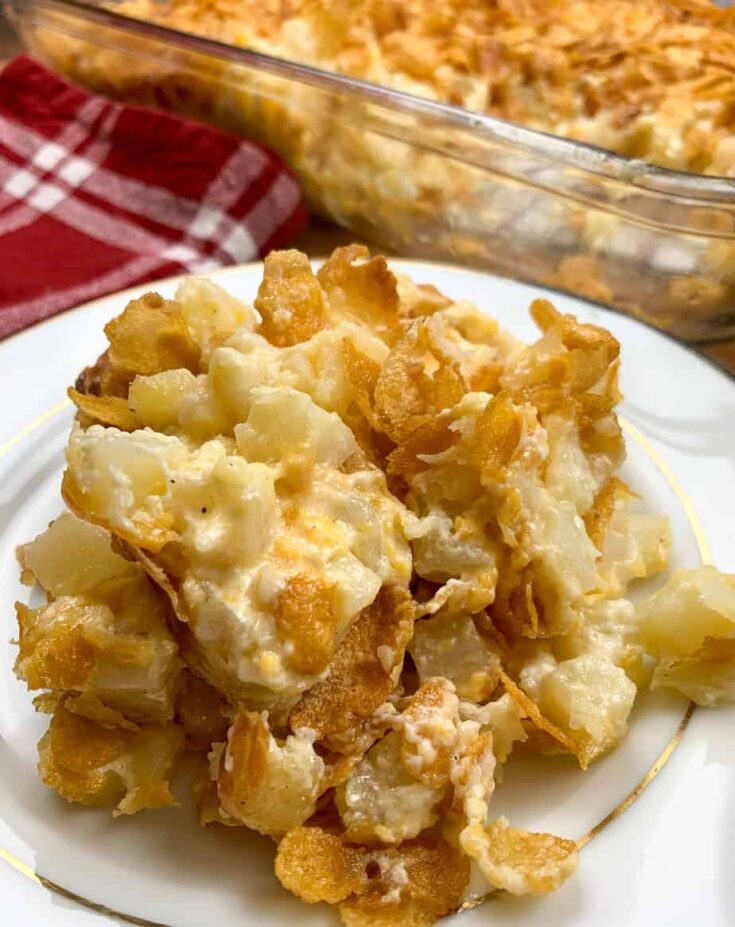 Funeral potatoes on a plate