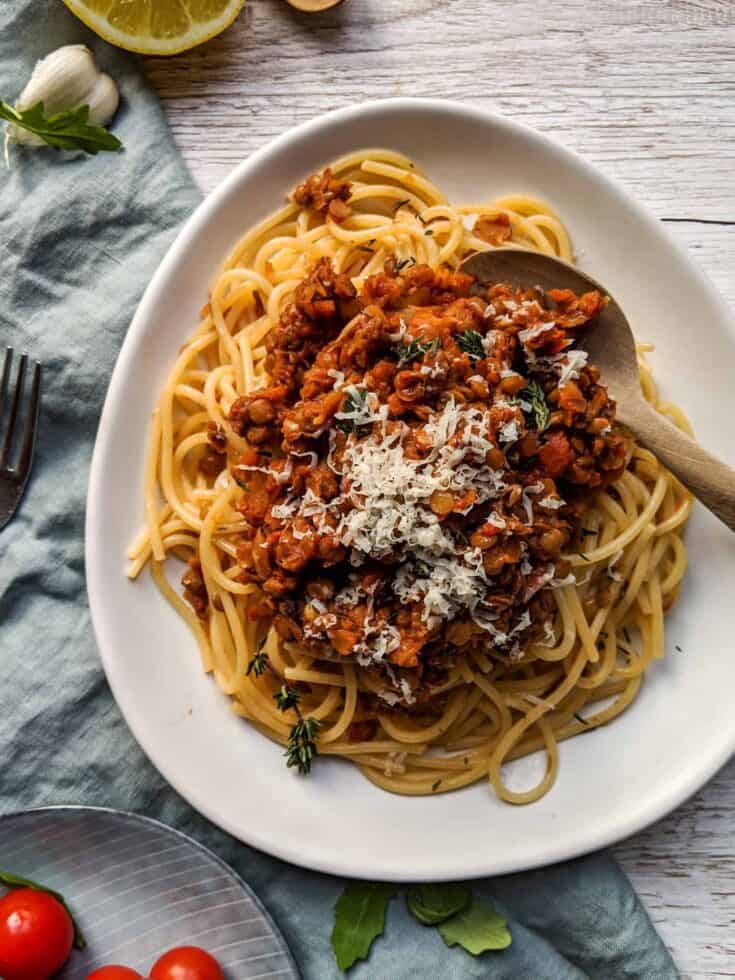 Delicious One-Pot Red Lentil Bolognese