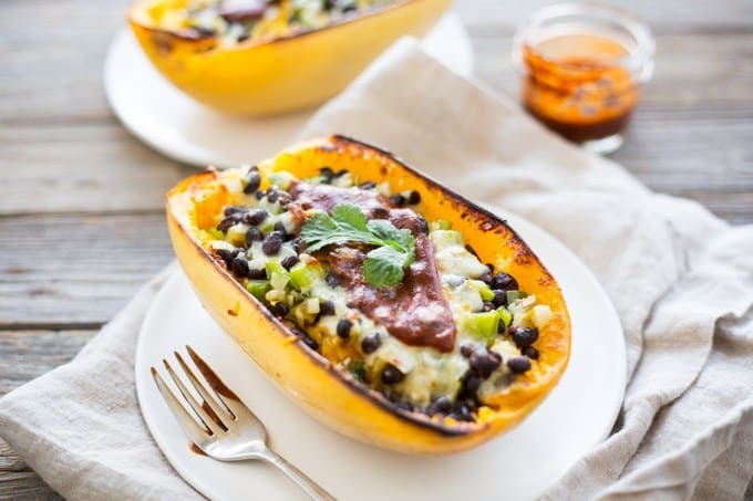 Vegetarian Enchilada Spaghetti Squash Boats