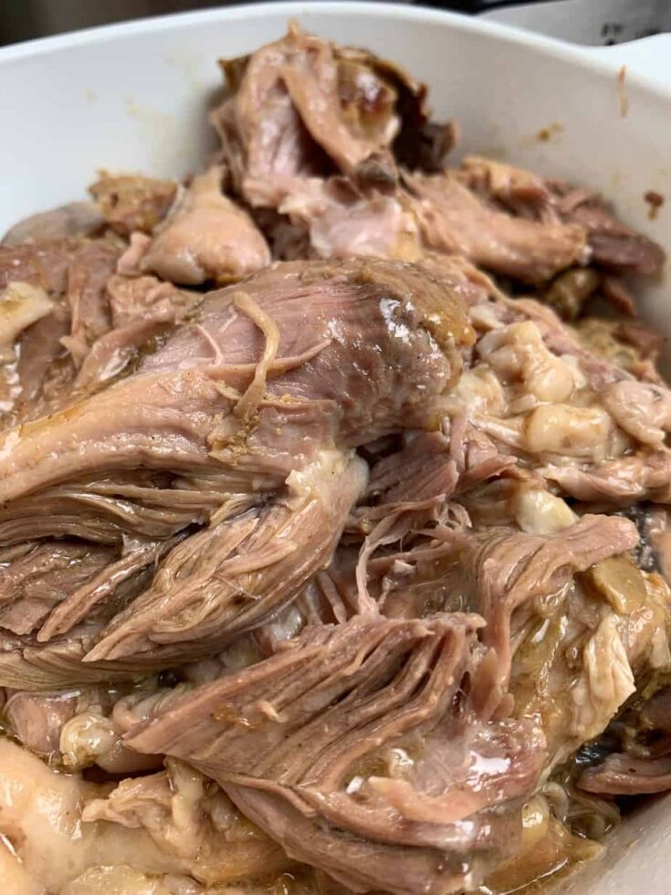 Shredded pork in a bowl