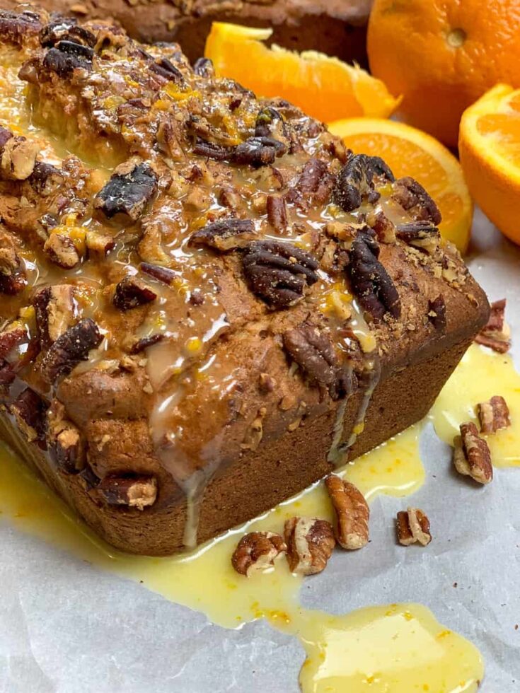 Banana bread with orange glaze