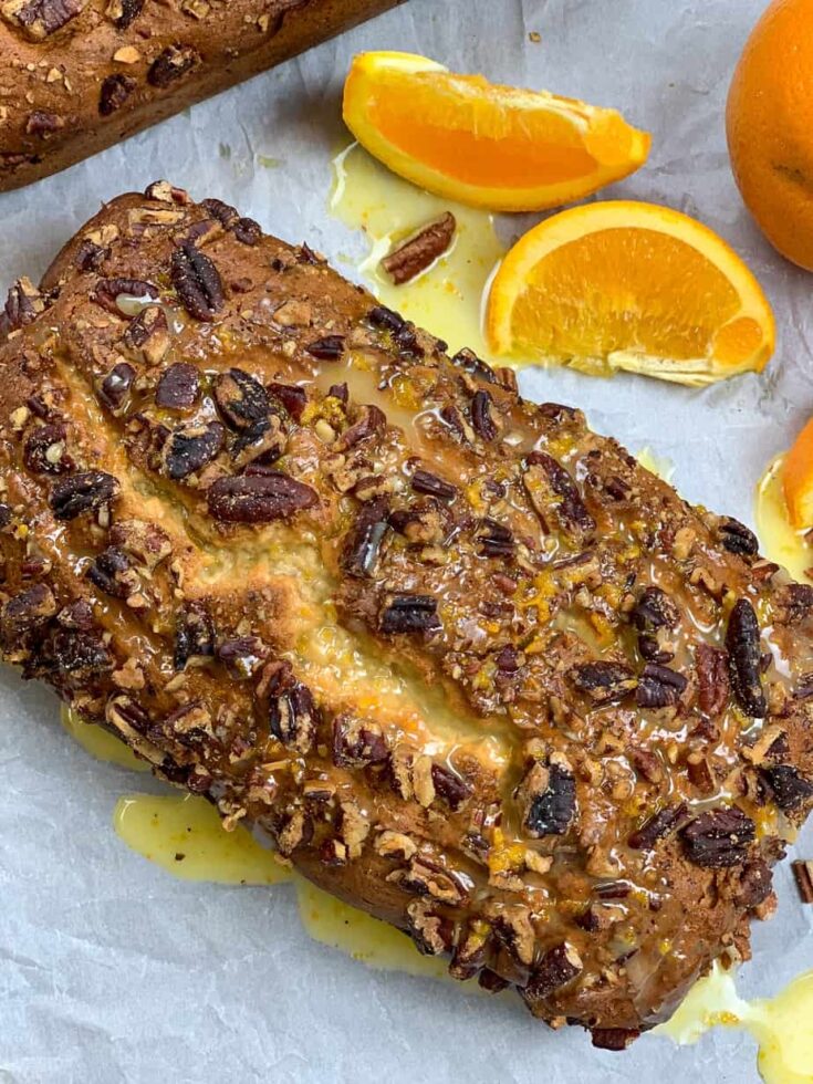 Banana nut bread with pecans and oranges. 