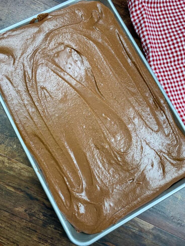 Chocolate frosting on top of lunch lady brownies