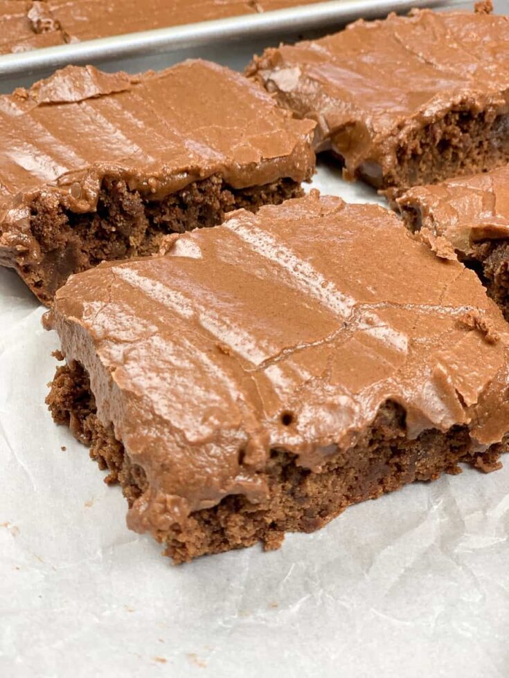 Lunch lady brownies on parchment paper