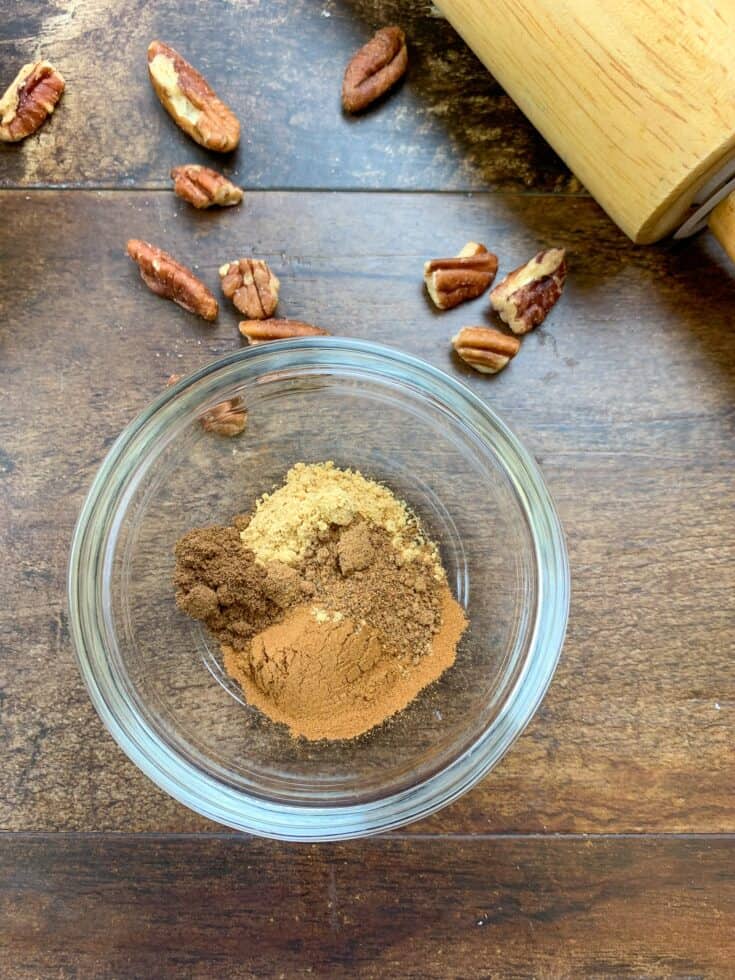 Pumpkin pie seasonings in a small bowl