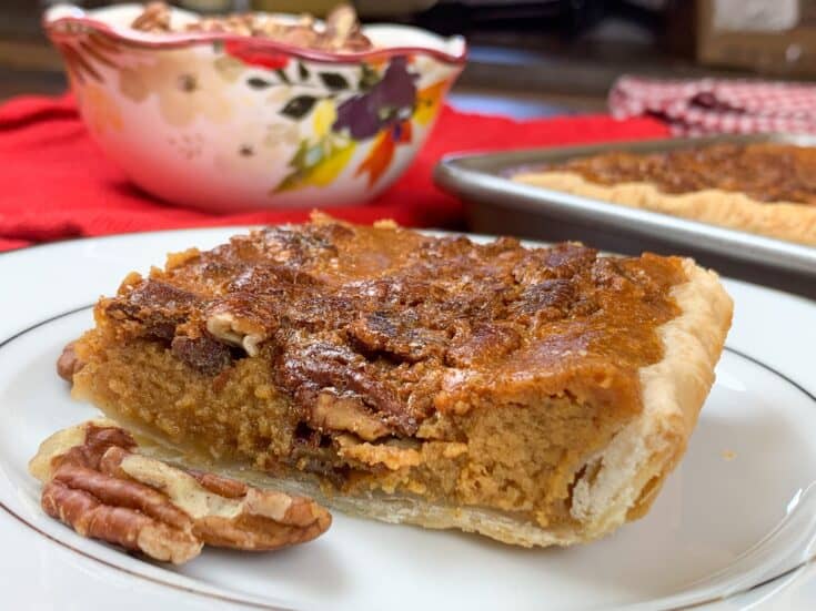 Pumpkin pecan pie bars on a plate