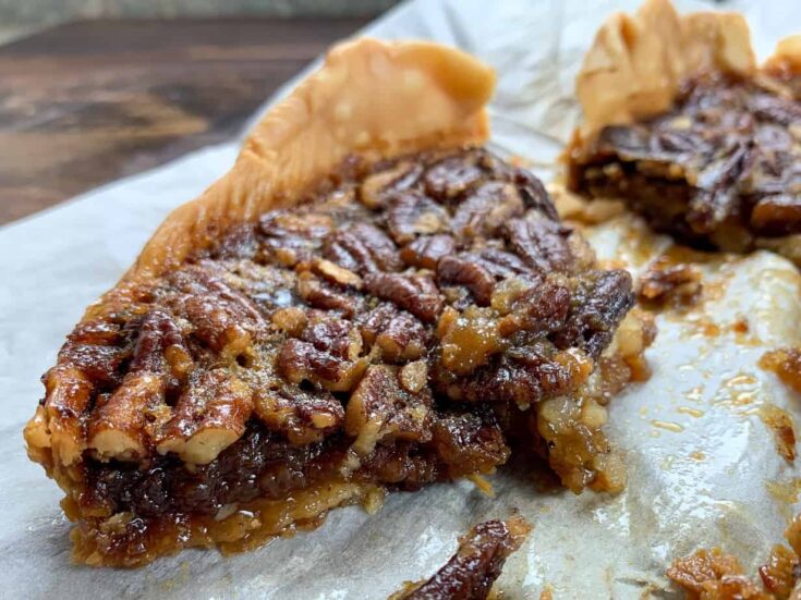 Pecan pie on parchment paper