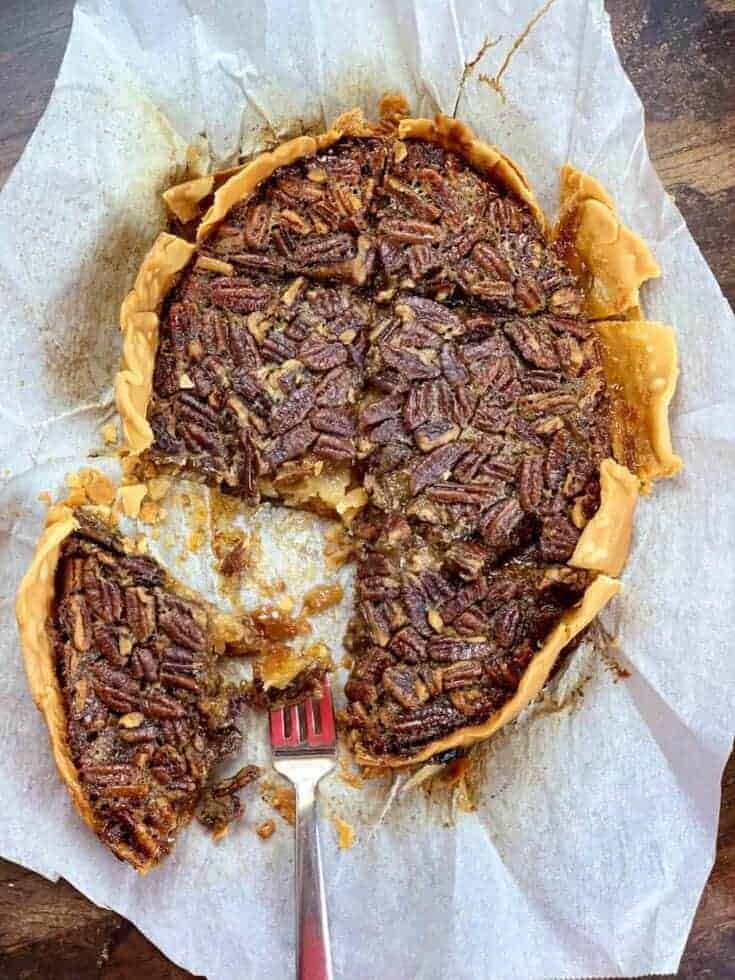 Pecan pie on parchment paper