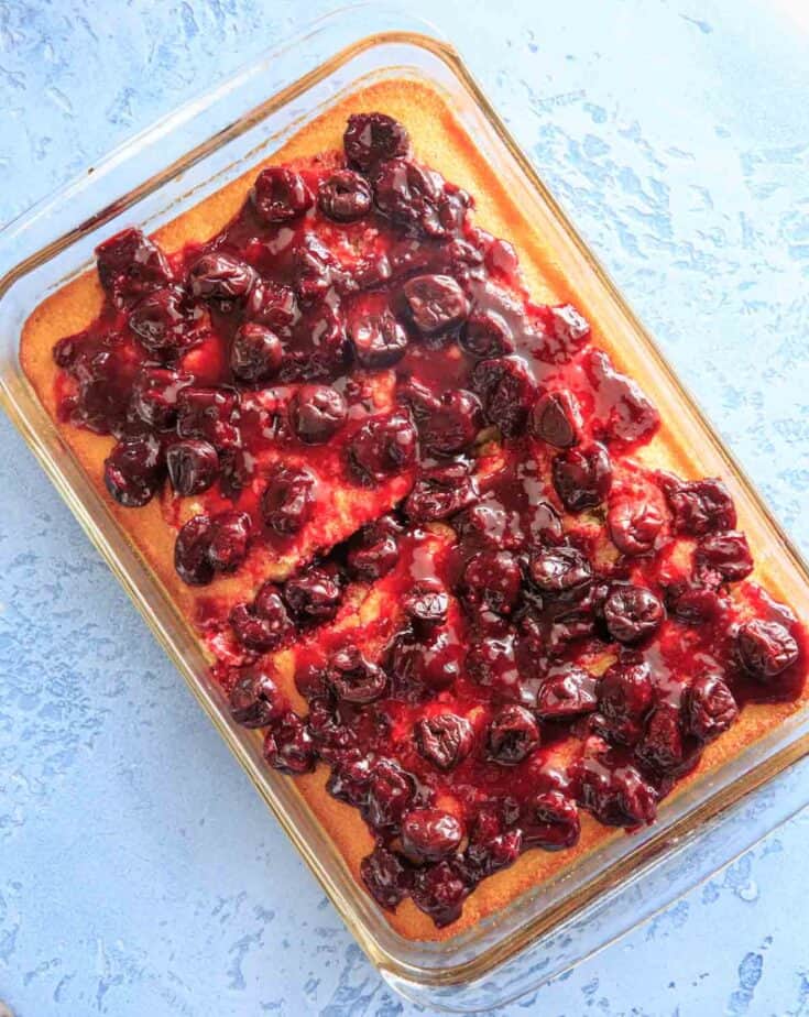 White Sheet Cake with Cherry Glaze Topping