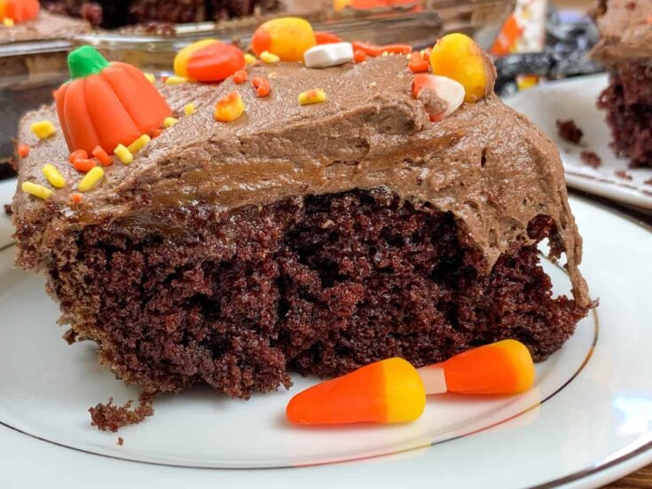 Halloween cake on a plate with candy