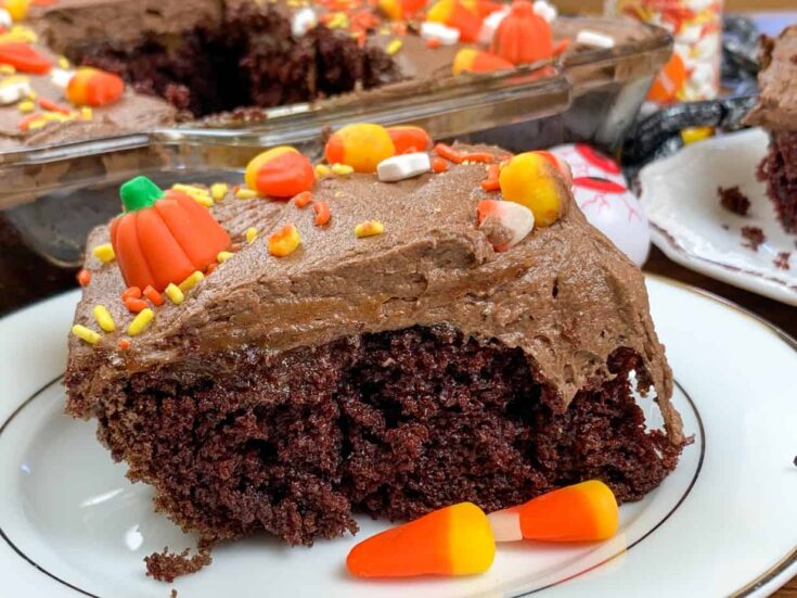 Halloween Cake on a plate with candy corn