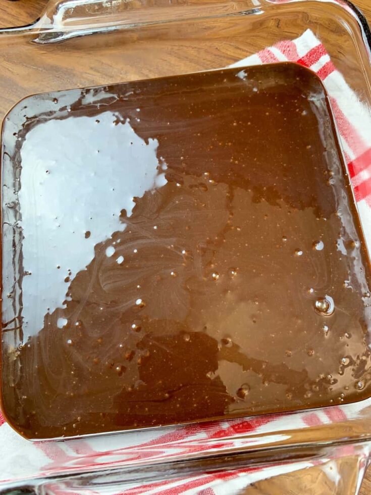 Hershey's chocolate fudge in a casserole dish