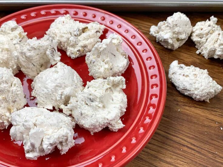 Divinity fudge on a red plate