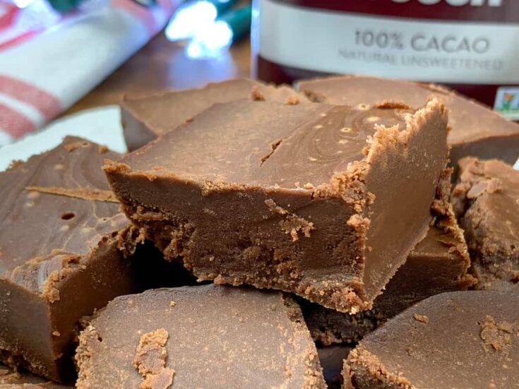 Hershey's chocolate fudge cut on and stacked on a plate