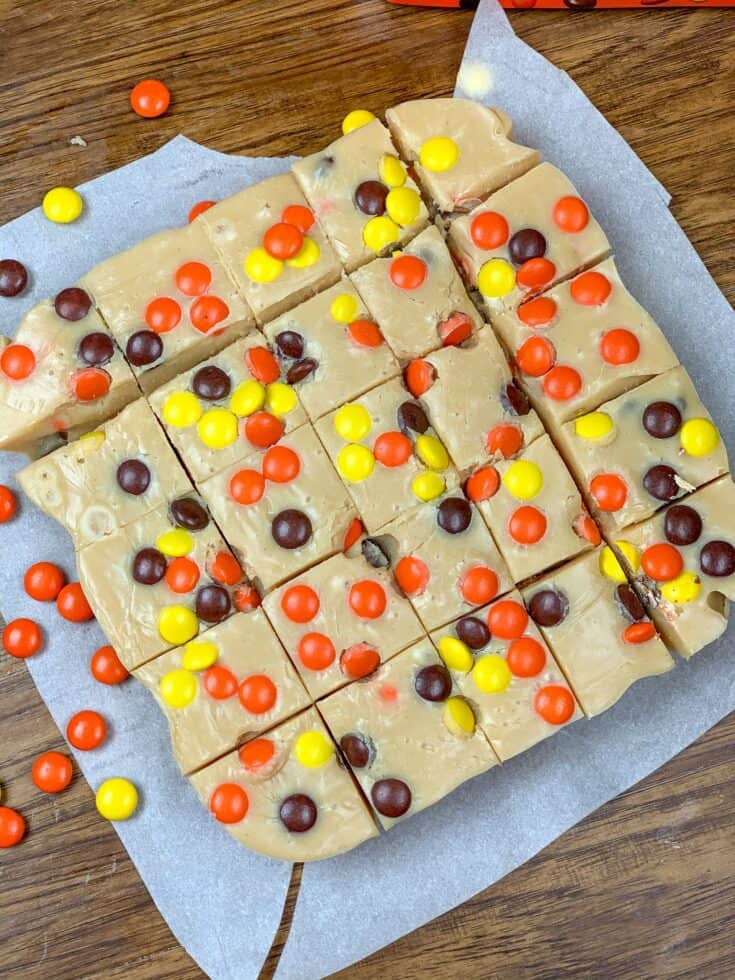 Reese's peanut butter fudge cut up into pieces