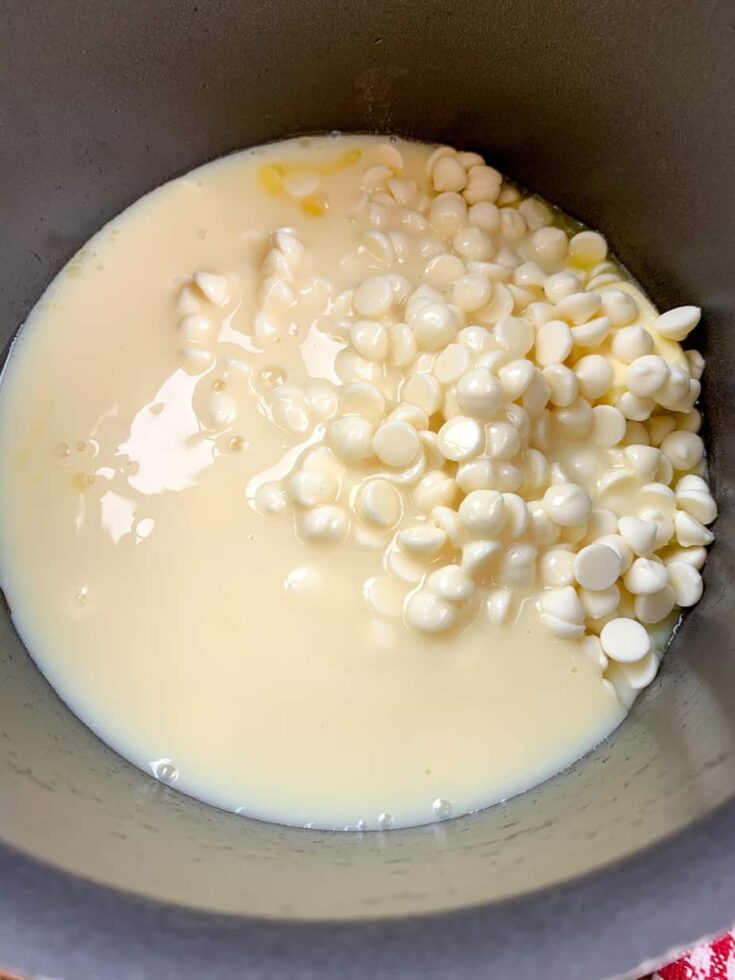 White chocolate chips and sweetened condensed milk