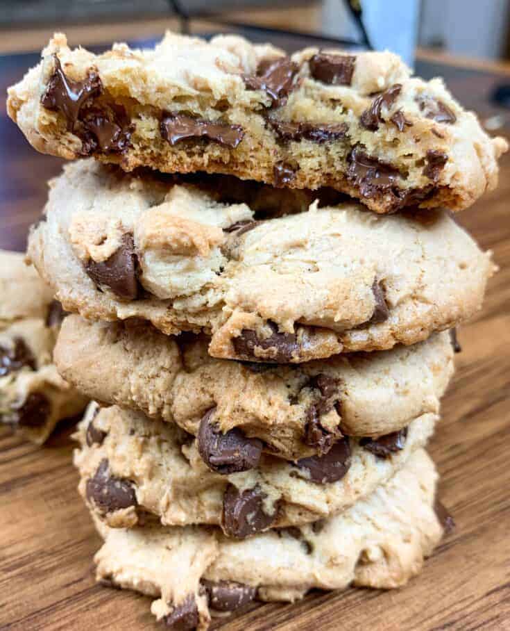 Chocolate chip banana cookies stacked on top of each other