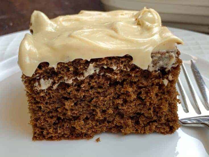 Gingerbread cake with frosting on a plate