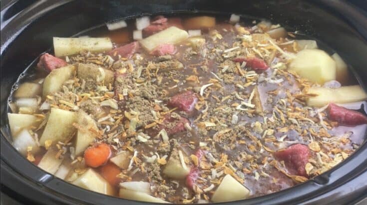 Onion soup mix on top of beef stew