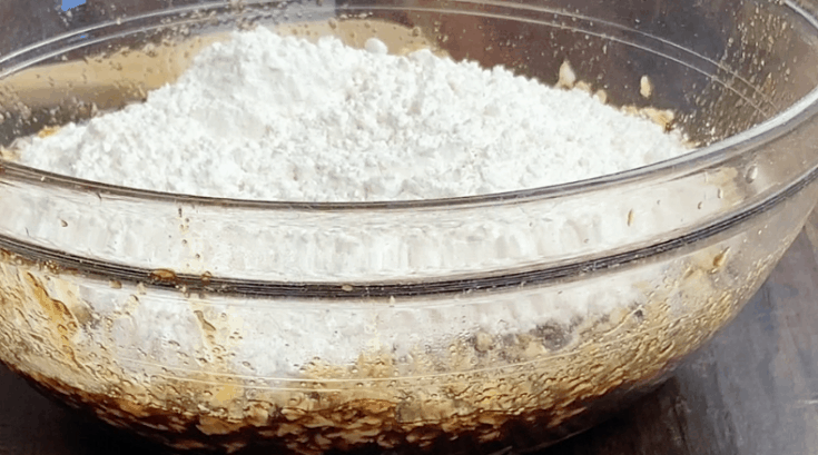 Flour in a bowl with molasses