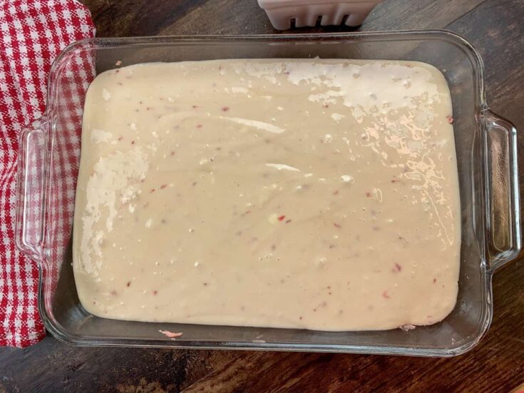 Strawberry chess squares in a casserole dish