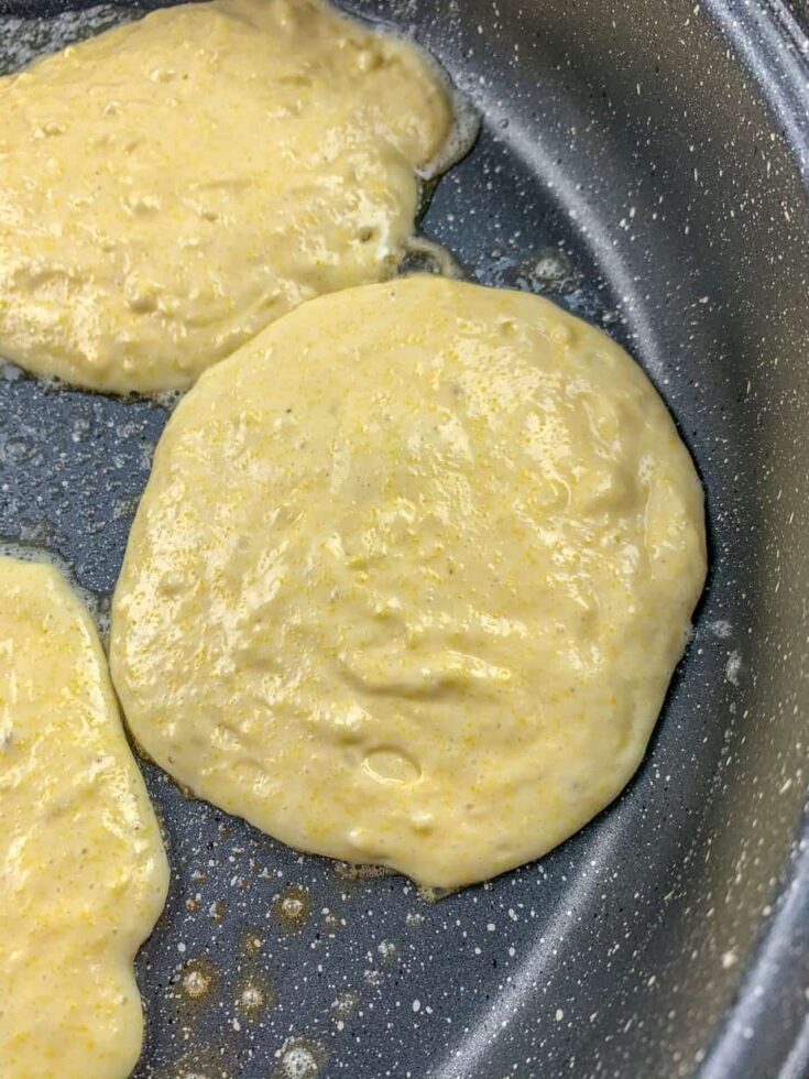 Cooking buttermilk pancakes in a skillet