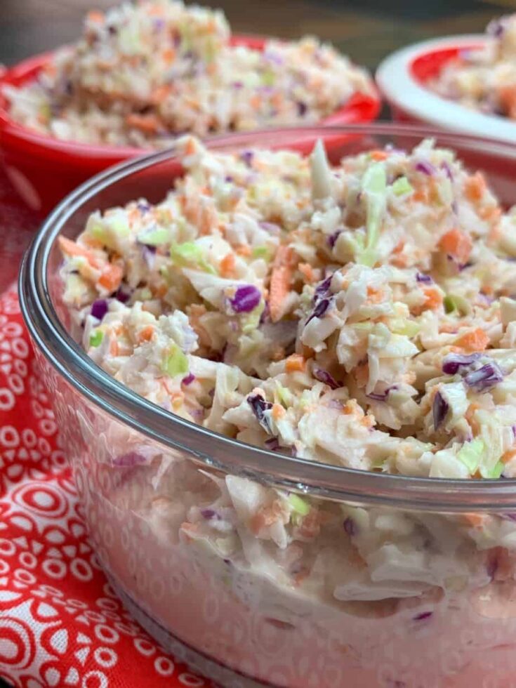 Southern coleslaw in a glass bowl