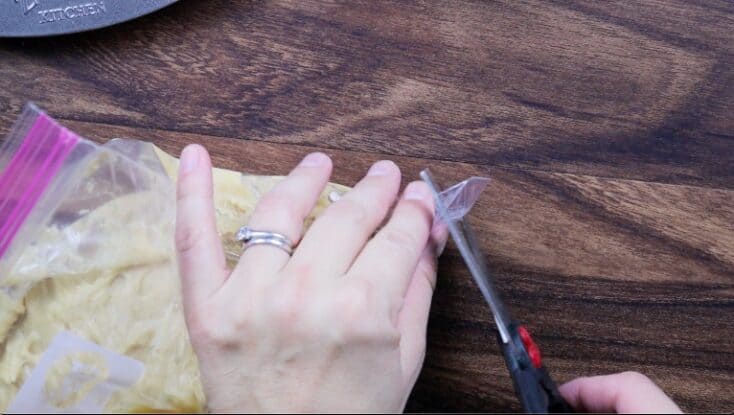 Cutting the end off of a large ziplock back with scissors