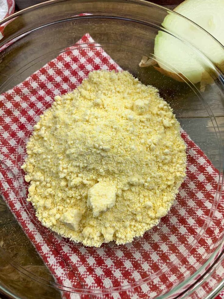 Jiffy Corn Muffin Mix in a glass bowl