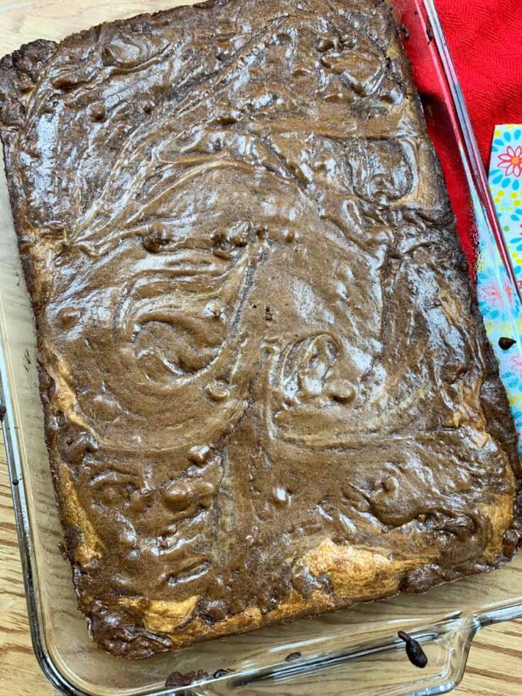 Buckeye brownies in a 9 x 13 rectangular baking dish