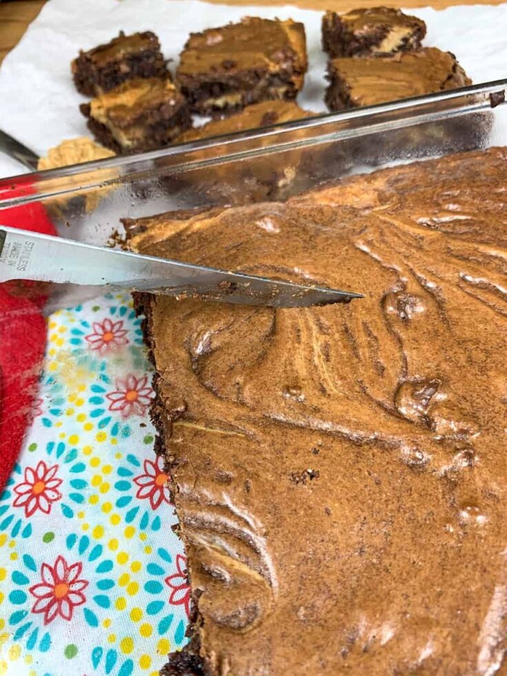 Cutting the buckeye brownies.