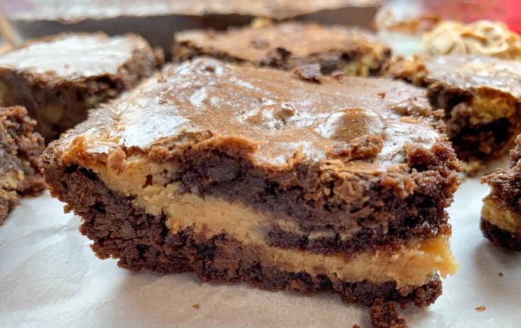 A peanut butter buckeye brownie on a counter